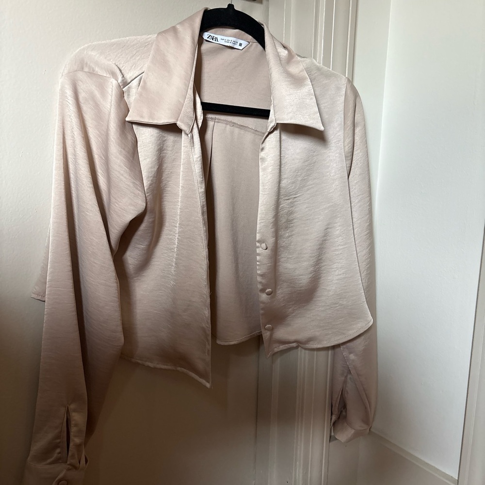 Zara Cream Satin Cropped Shirt